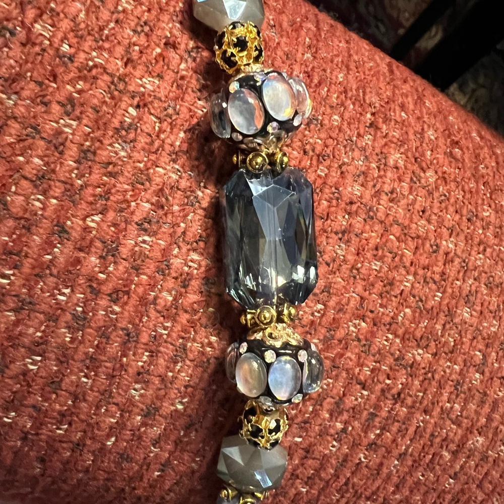 Elegant blue  Gray Crystal & Gold Bead Bracelet - Women's Jewelry